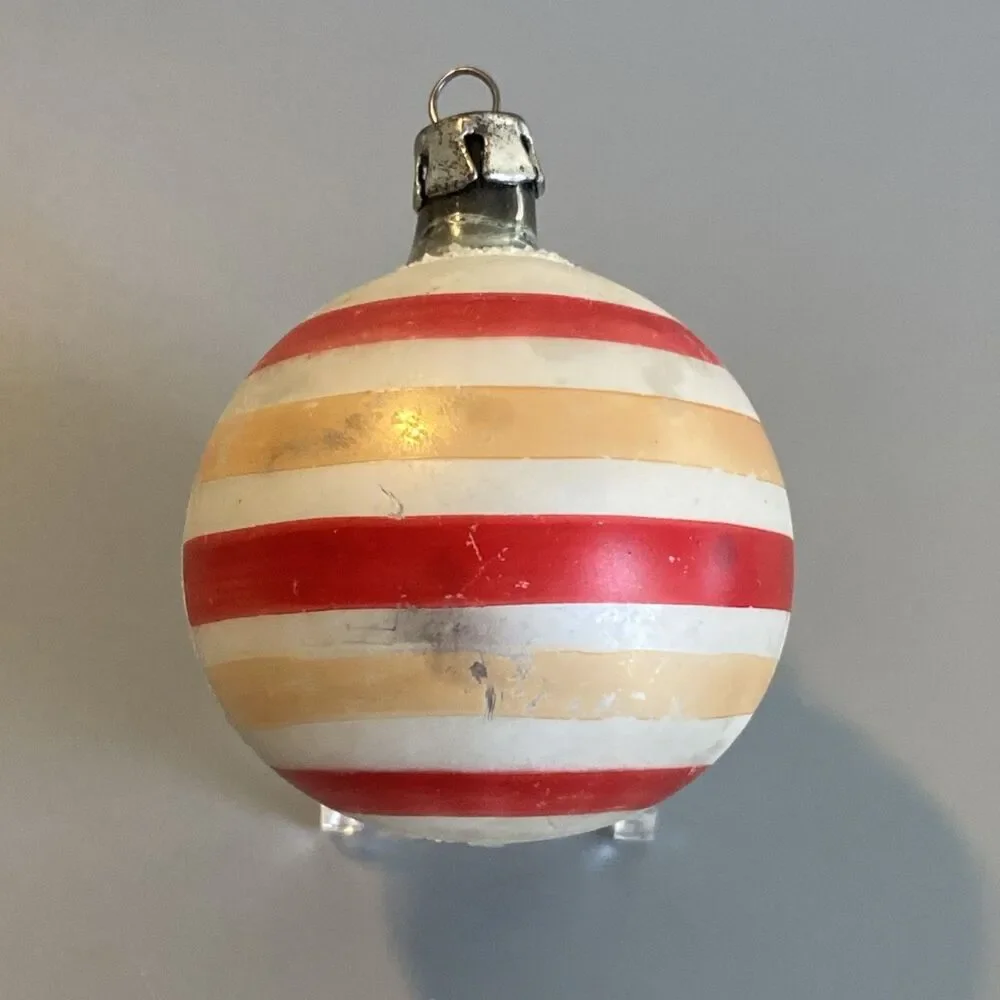 Vintage Hand-Blown Glass Christmas Ornament Striped Side Mica 6” Holiday Tree
